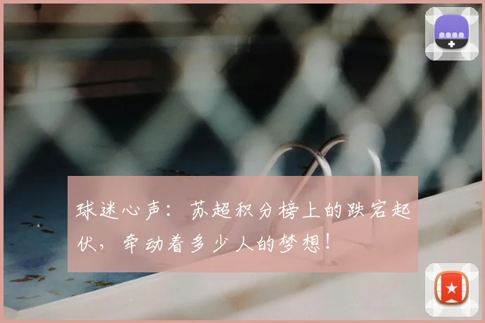球迷心声:苏超积分榜上的跌宕起伏,牵动着多少人的梦想!